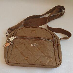 Classic Kipling Monkey Bag Medium Size Cross Body Bag Beige Repaired Zipper